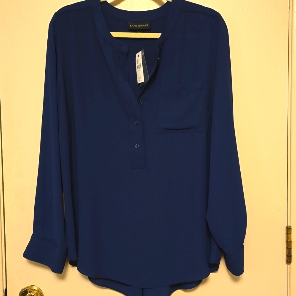NWT Lane Bryant Navy Blue Blouse Silky Career Top Shirt New 14/16 Plus Midnight
